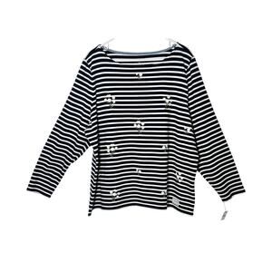 Talbots Top Womens Size 3XP Blue White Stripe Embroidered Daisies Cotton NWT